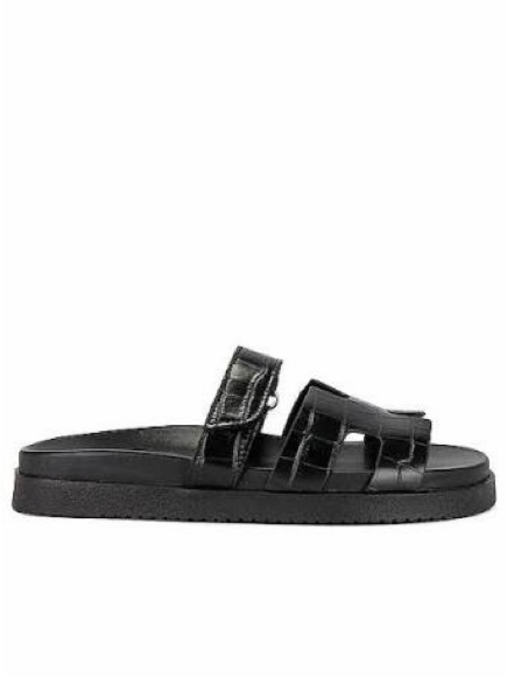 Steve Madden Mayven Black Croc-Embossed Leather Slide Sandals